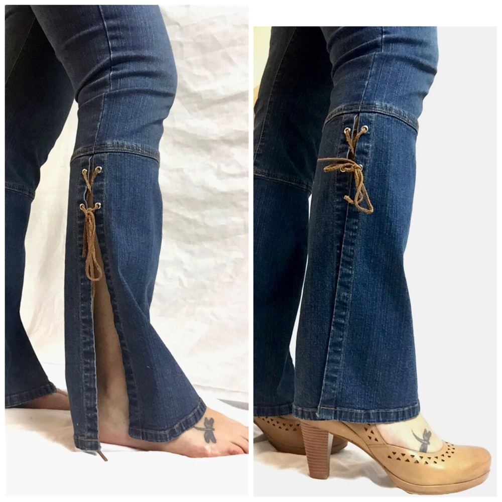 Hot Kiss Button Fly Lace-up Leg Flare Jeans Sz 11